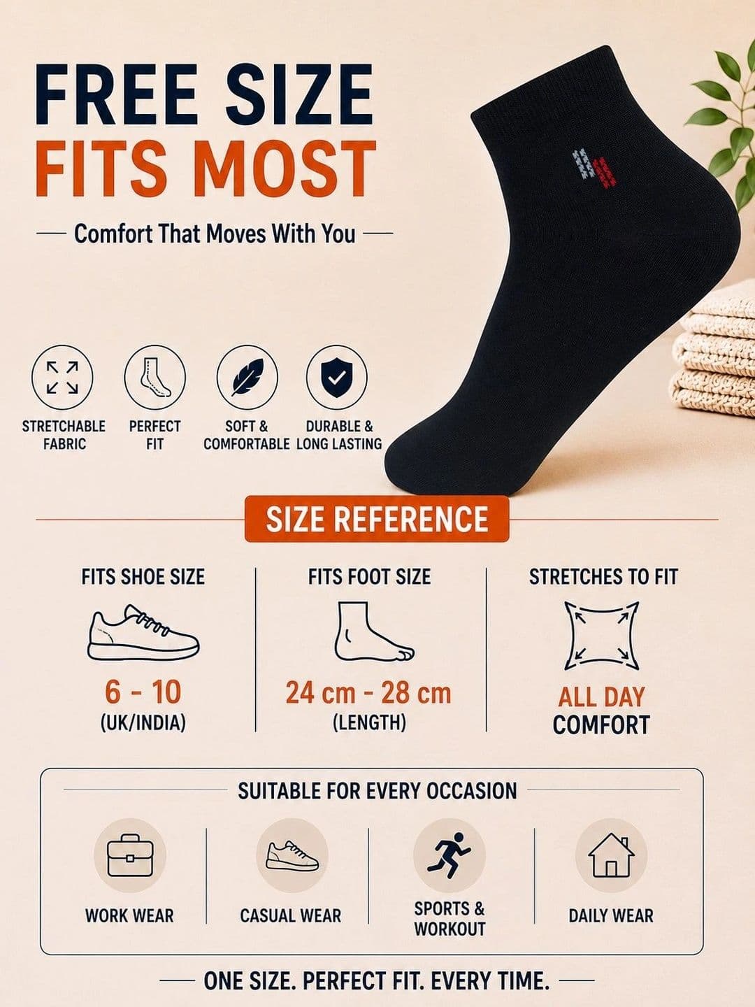 ADDOSSO Men Pack of 10 Cotton Assorted Ankle Length Socks thumbnail 4