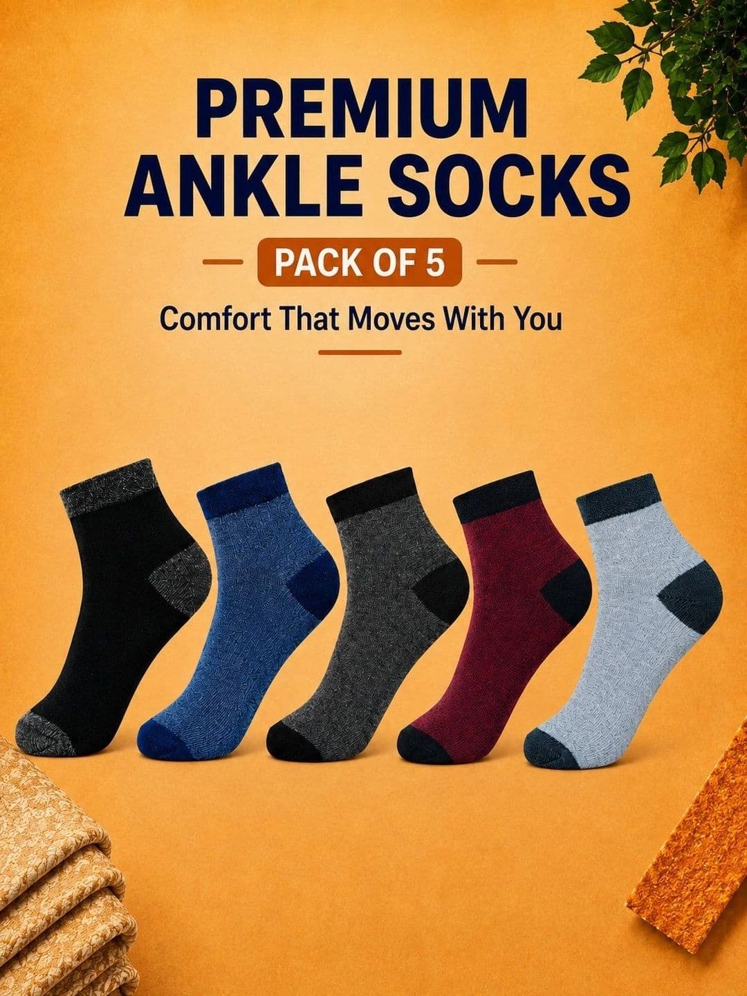 ADDOSSO Men Pack of 5 Cotton Assorted Colourblocked Ankle Length Socks thumbnail 4