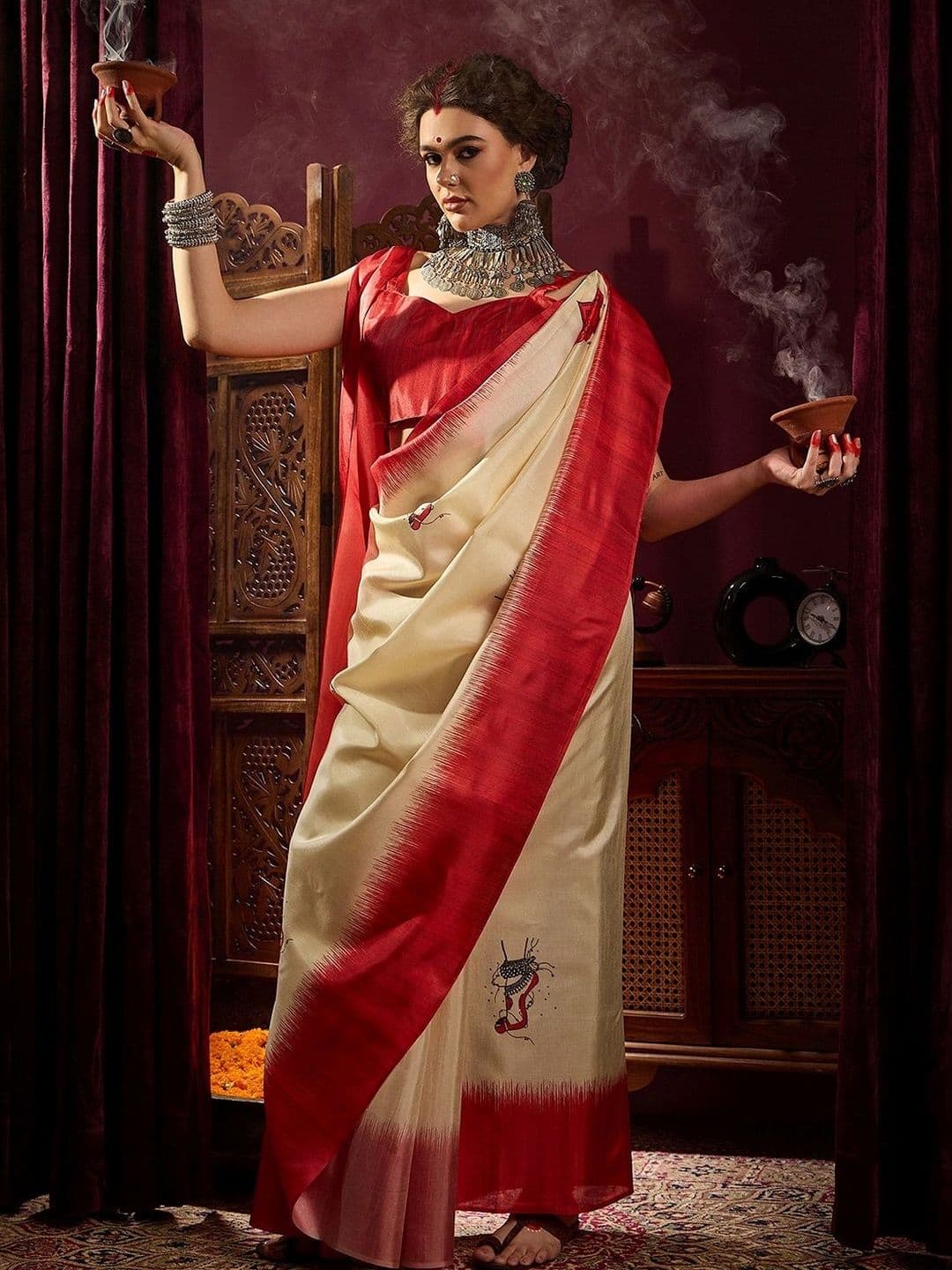Sangria Silk Blend Designer Garad Saree - view 1