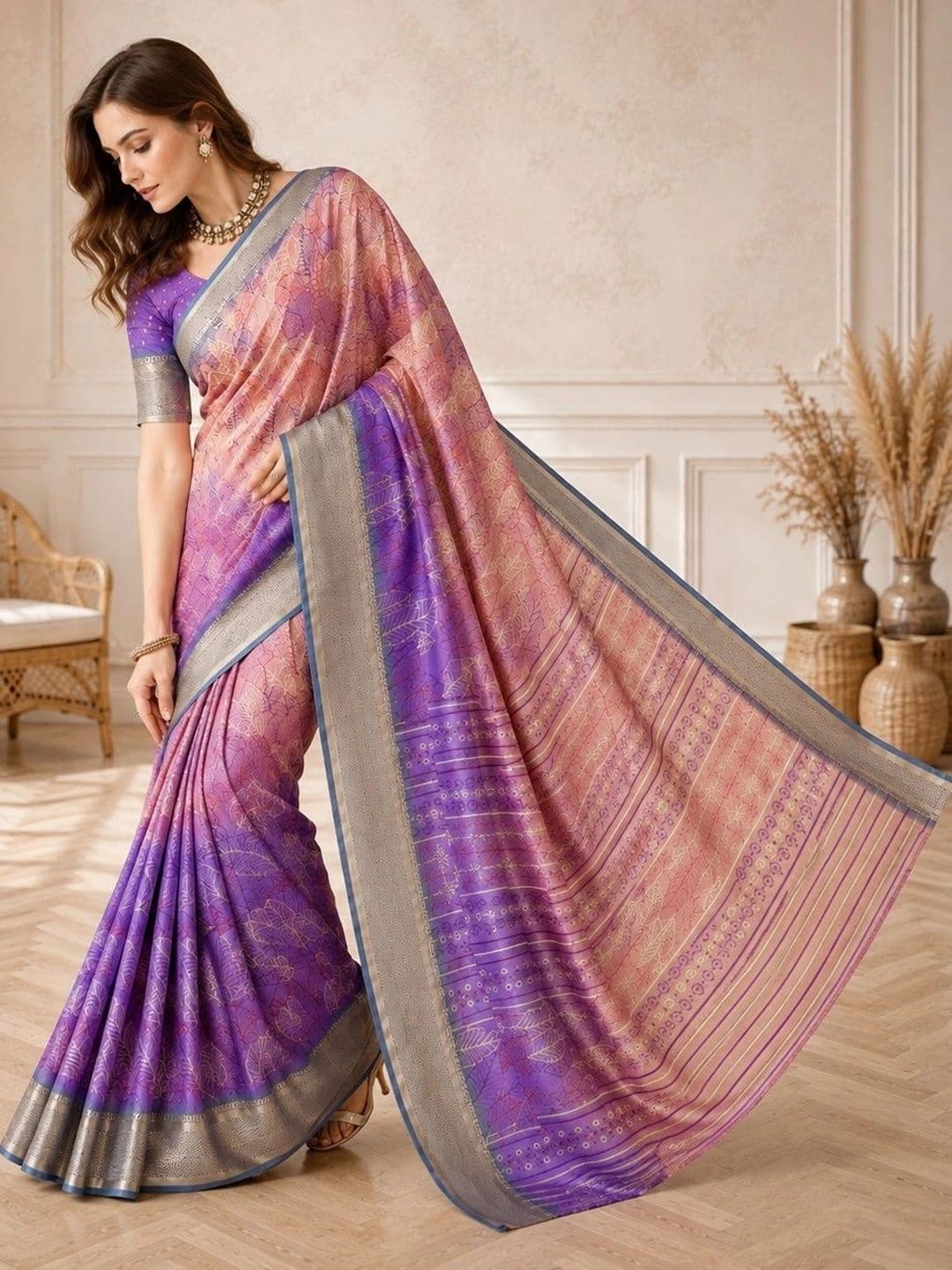 all about you Floral Zari Silk Blend Fusion Patola Saree thumbnail 2
