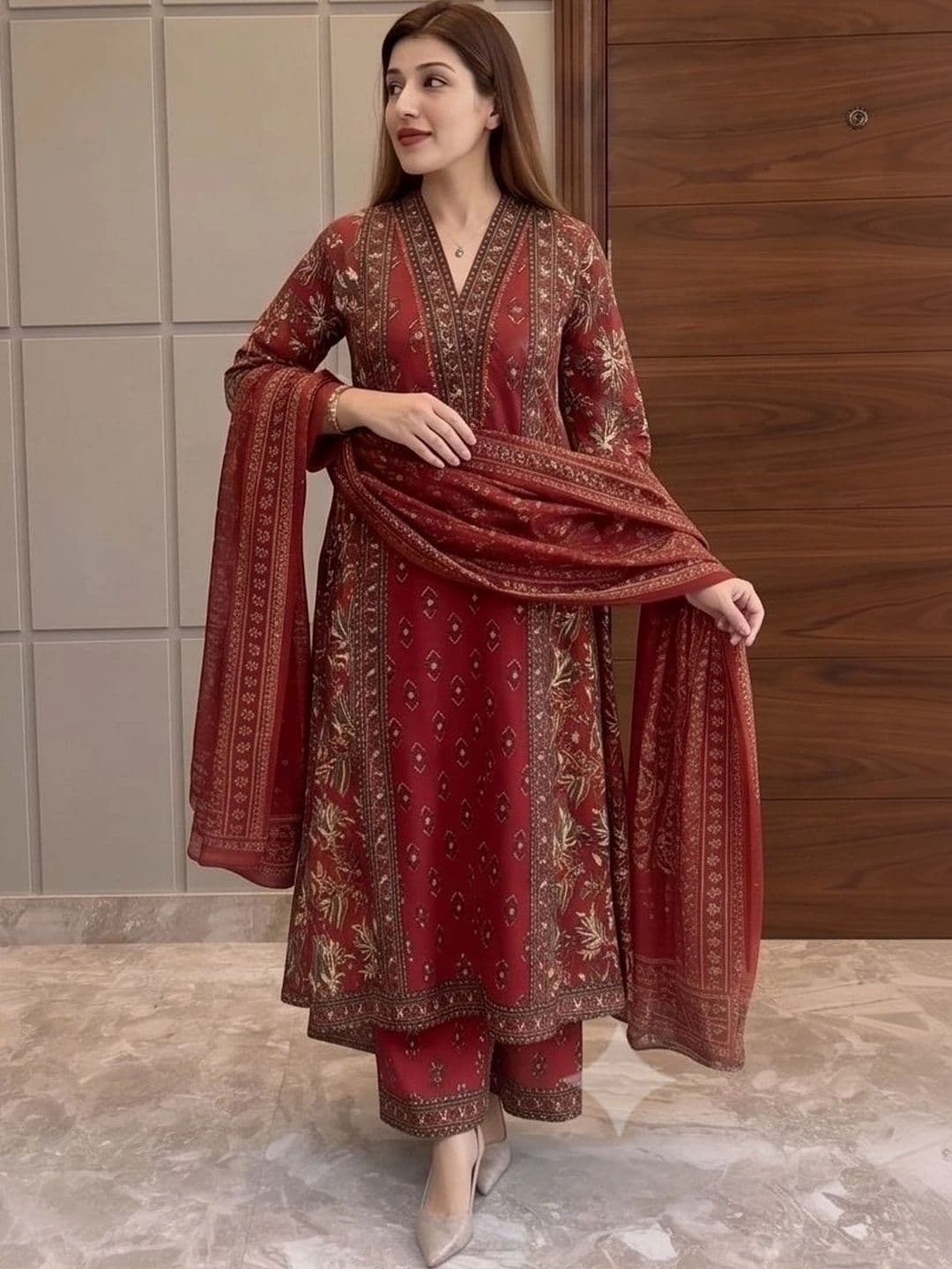AurexWear Women Ethnic Motifs Printed Regular Pure Cotton Kurta with Palazzos & With Dupatta thumbnail 6