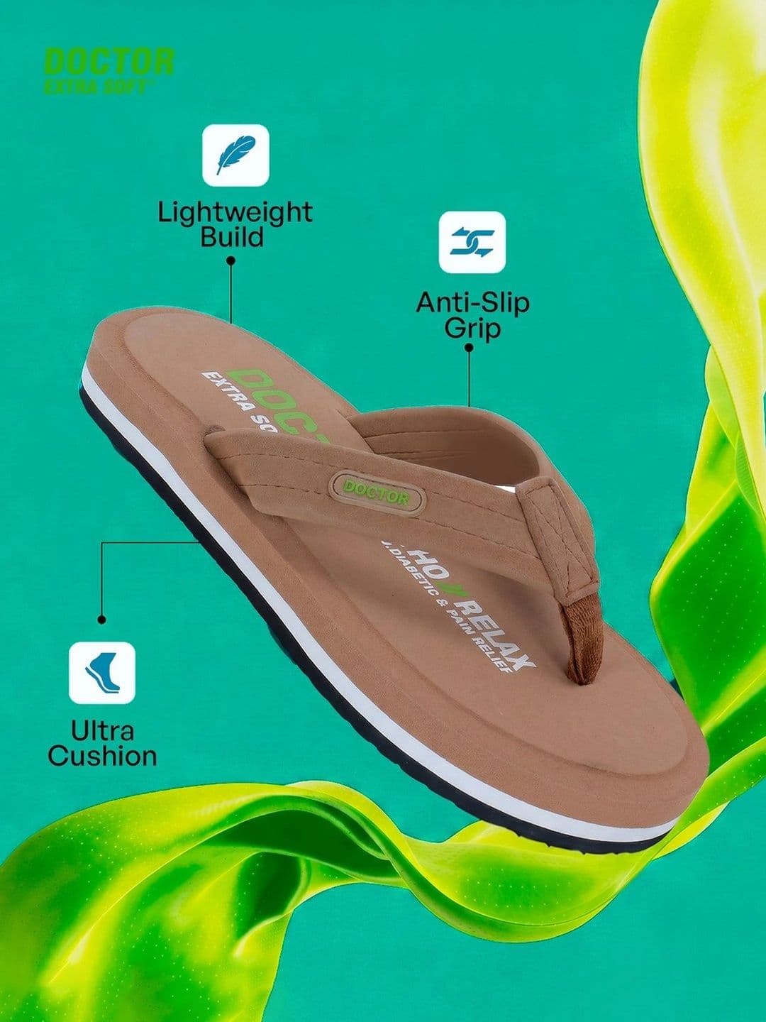 DOCTOR EXTRA SOFT Men Non-Allergenic Sweat Wicking Anti-Skid Thong Flip-Flops thumbnail 5