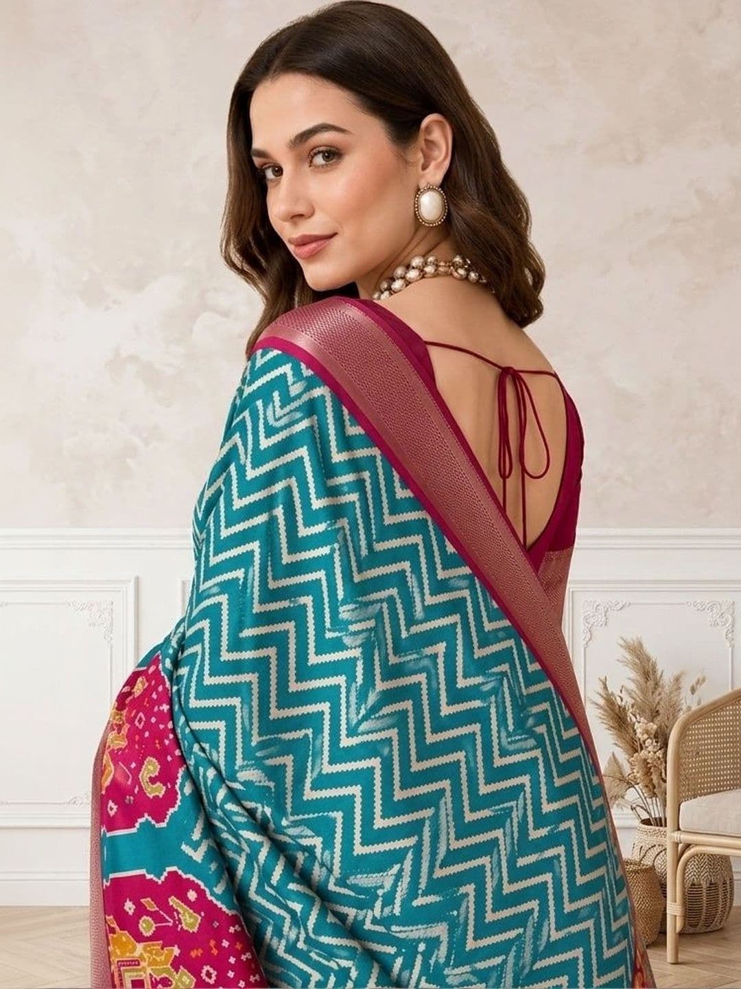 all about you Zari Silk Blend Fusion Patola Saree thumbnail 3