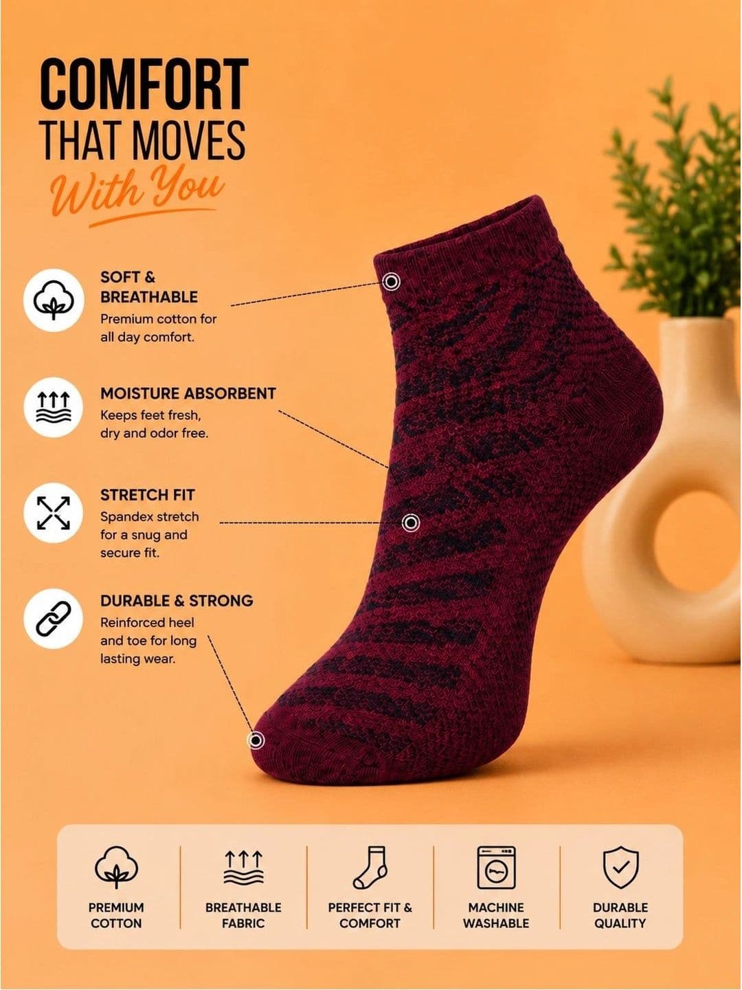 ADDOSSO Men Pack of 3 Cotton Assorted Patterned Ankle Length Socks thumbnail 3