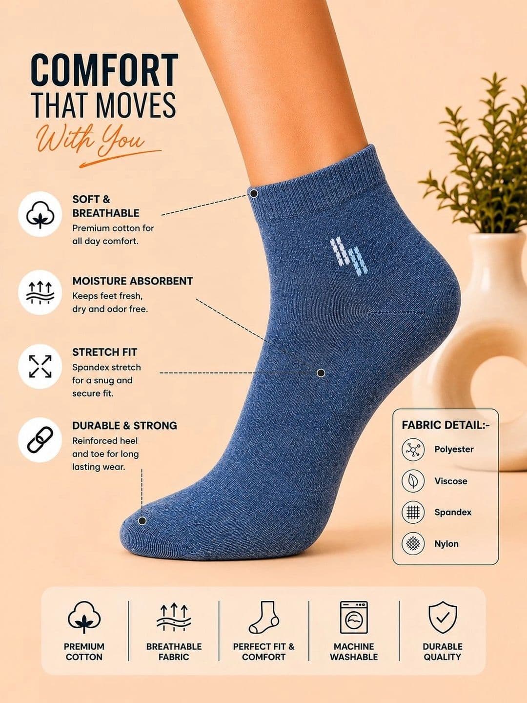 ADDOSSO Men Pack of 10 Cotton Assorted Ankle Length Socks thumbnail 2