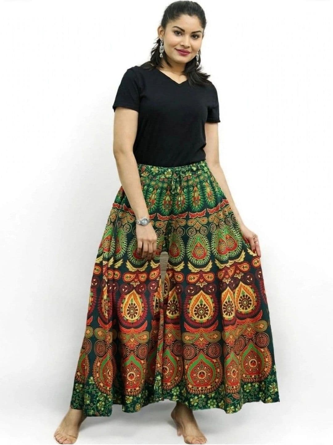 OUTER WEAR AYAM EXPORTS Women Ethnic Motifs Printed Knitted Ethnic Palazzos - view 1