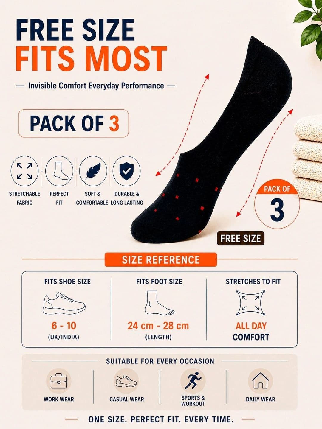 ADDOSSO Men Pack of 3 Cotton Assorted Patterned Shoe Liners Socks thumbnail 5