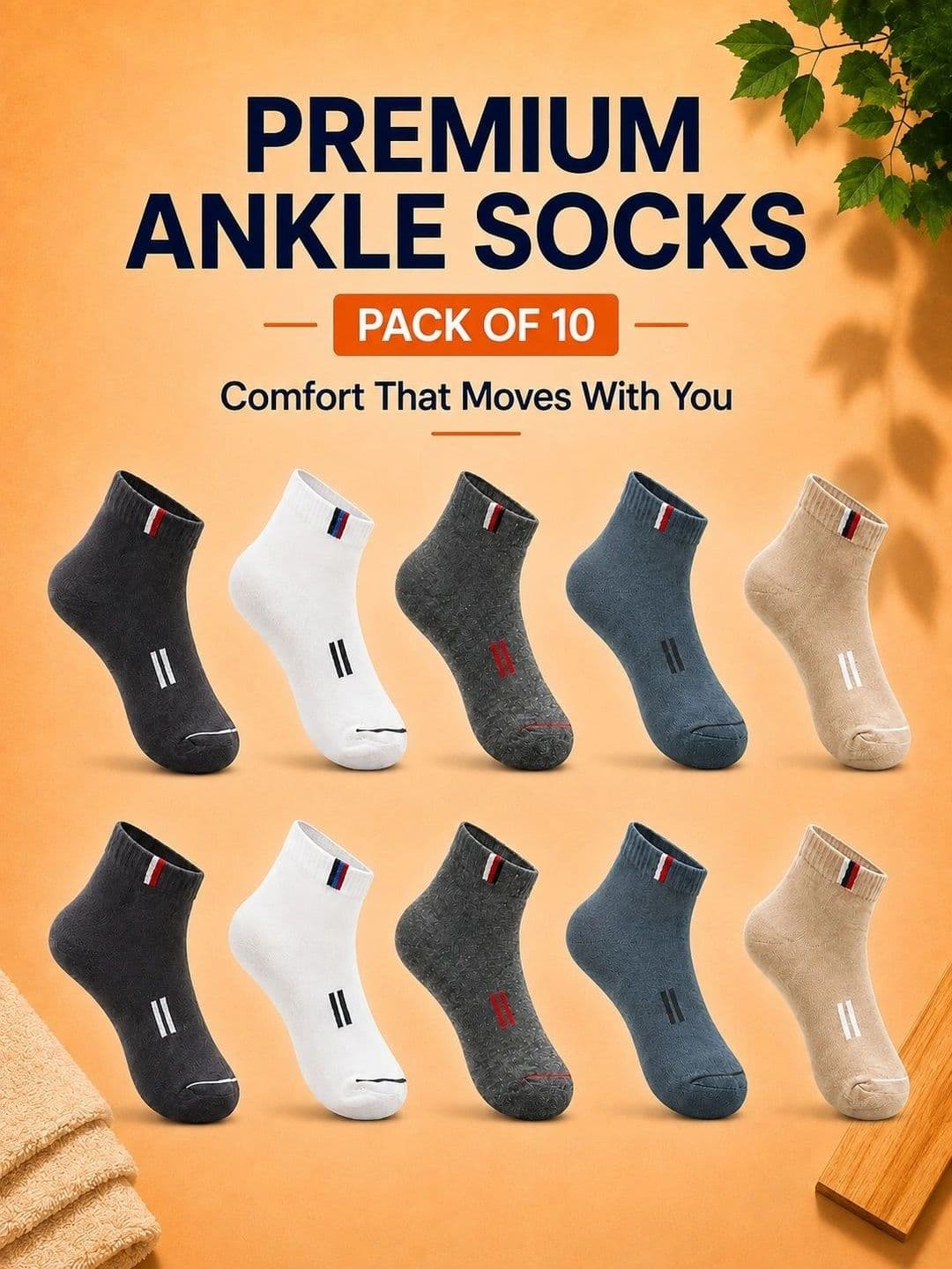 ADDOSSO Men Pack of 10 Cotton Assorted Patterned Ankle Length Socks thumbnail 3