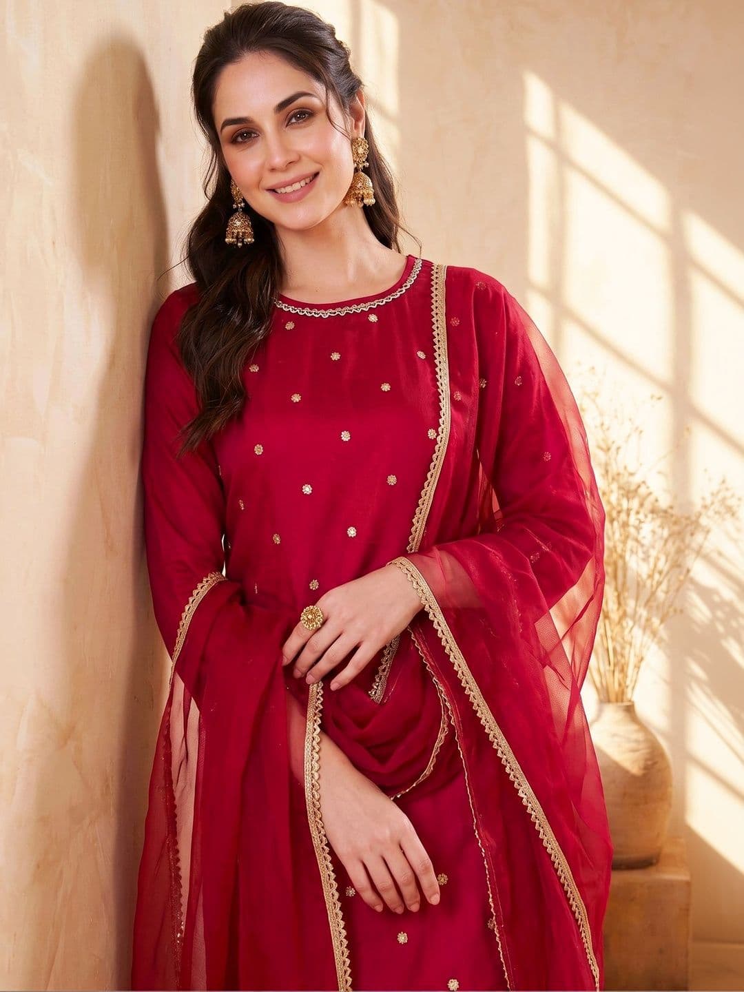 AVANSHEE Women Ethnic Motifs Embroidered Regular Kurta with Palazzos & With Dupatta thumbnail 6