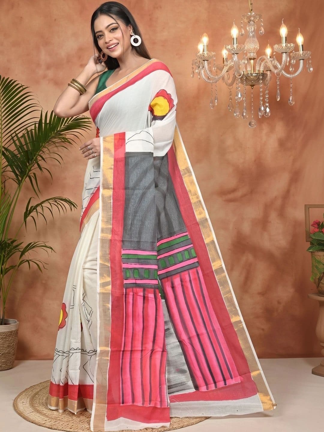 PuJoy Women Ethnic Motifs Sequinned Pure Cotton Handloom Saree thumbnail 6