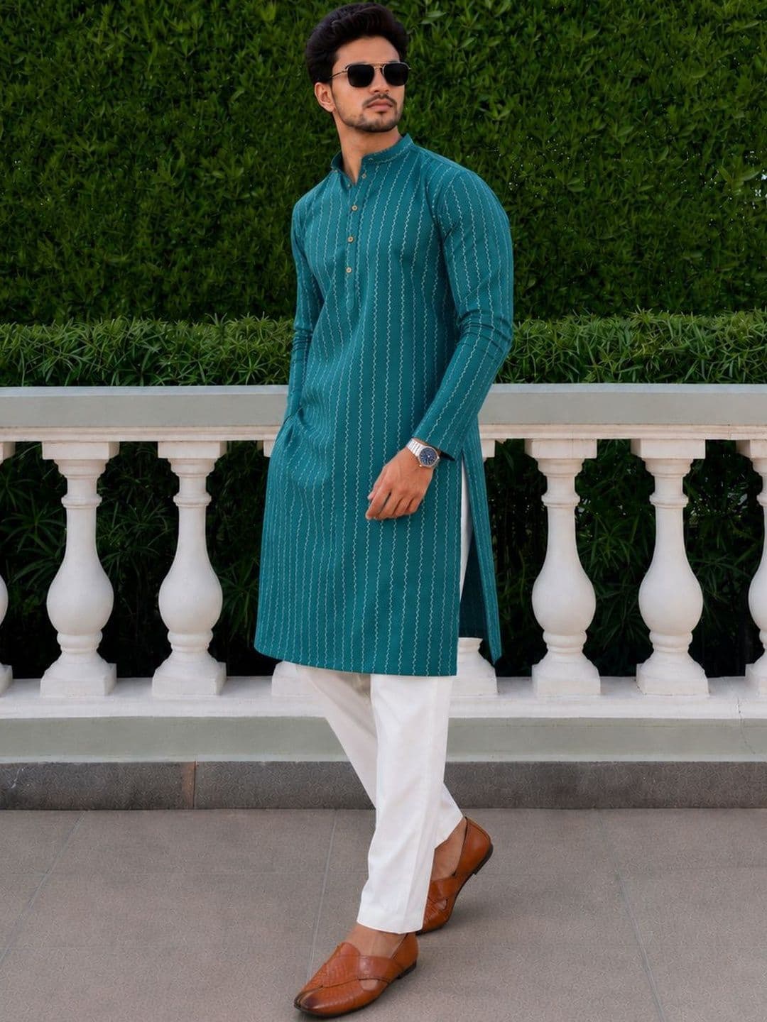 Anouk Men Pure Cotton Self Pattern Long Kurta thumbnail 4