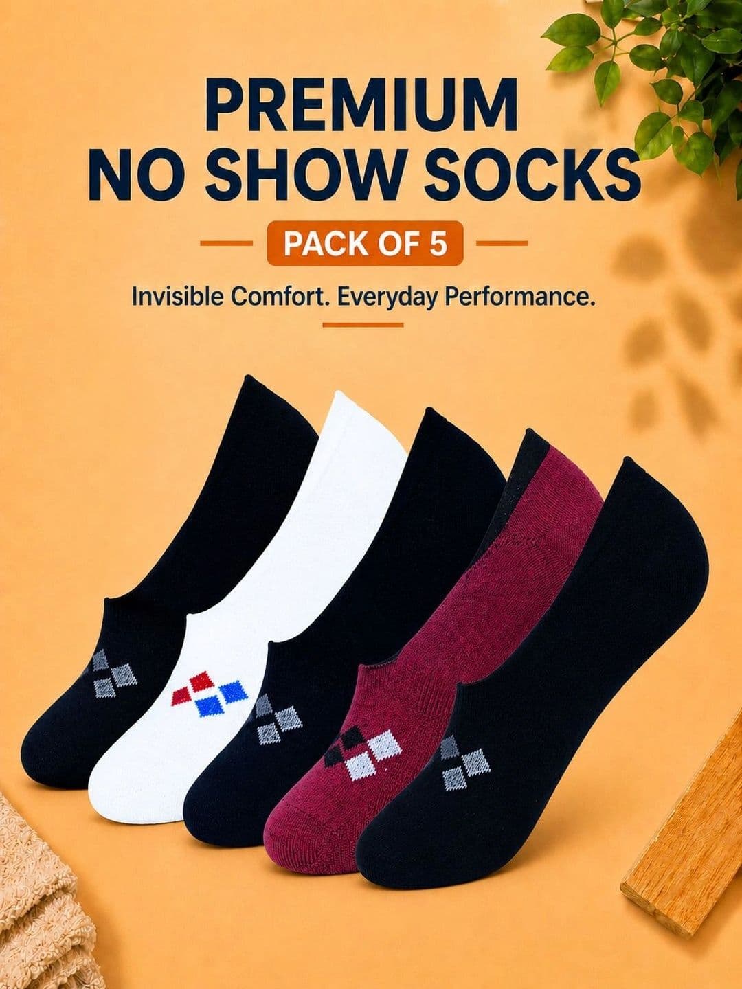 ADDOSSO Men Pack of 5 Cotton Assorted Patterned Shoe Liners Socks thumbnail 2