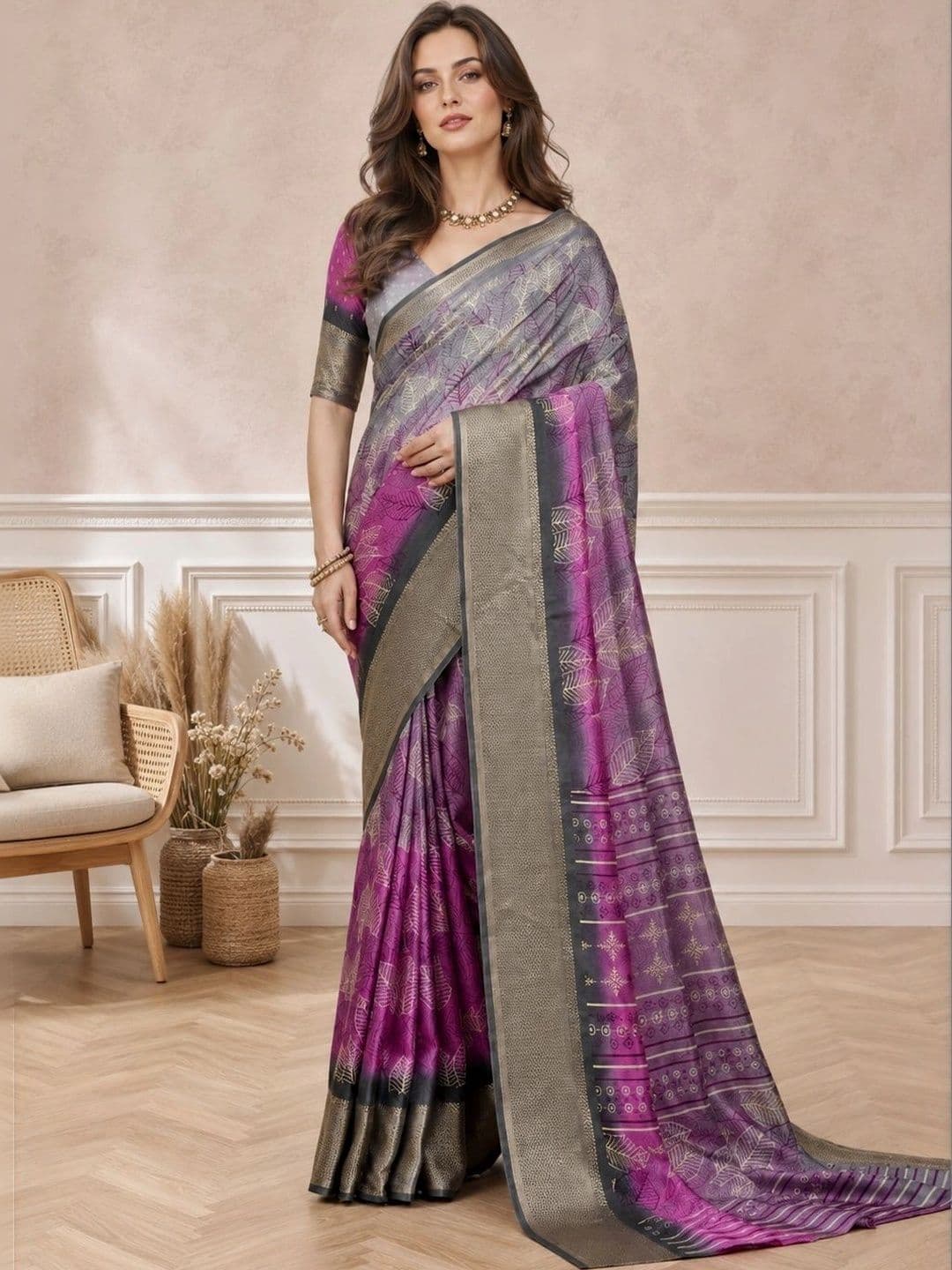 all about you Woven Design Zari Silk Blend Fusion Patola Saree - view 1