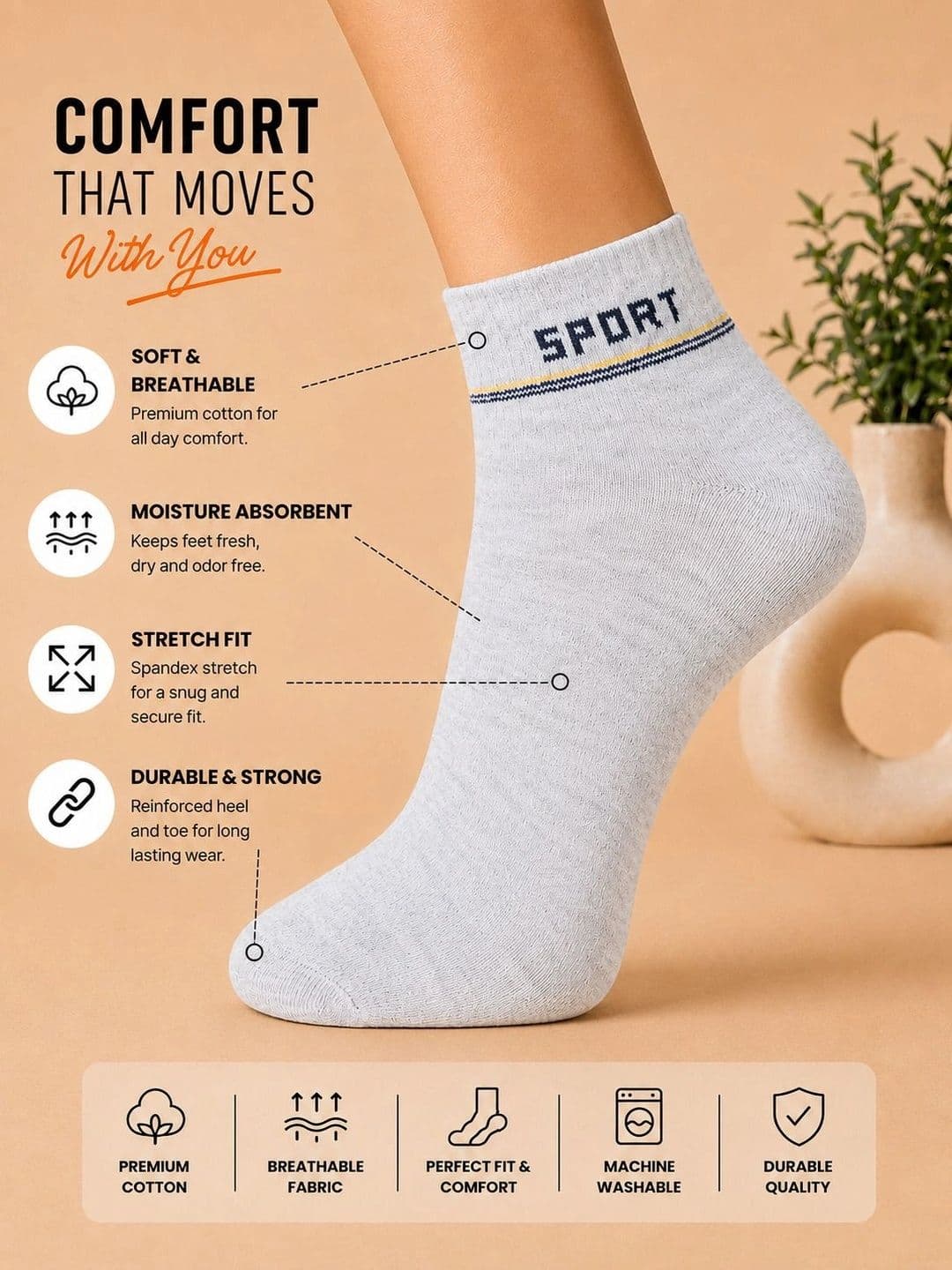 ADDOSSO Men Pack of 5 Cotton Assorted Patterned Above Ankle Socks thumbnail 5