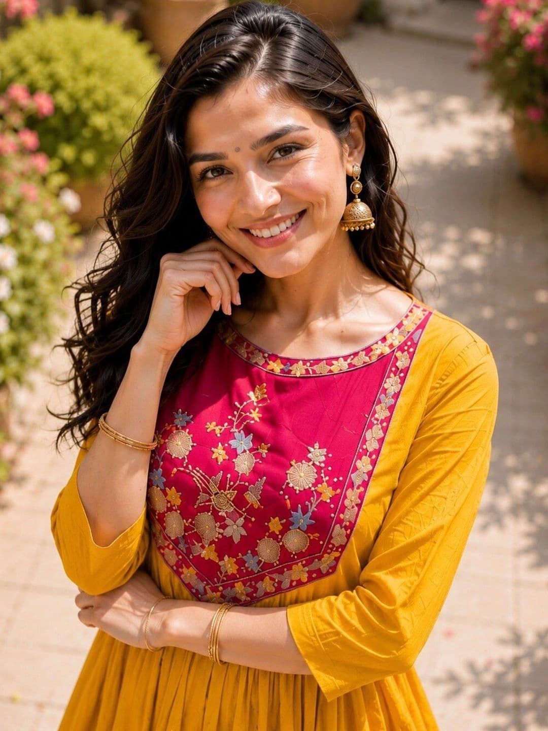 Hare Krishna enterprises Women Ethnic Motifs Embroidered Empire Thread Work Kurti with Palazzos thumbnail 3