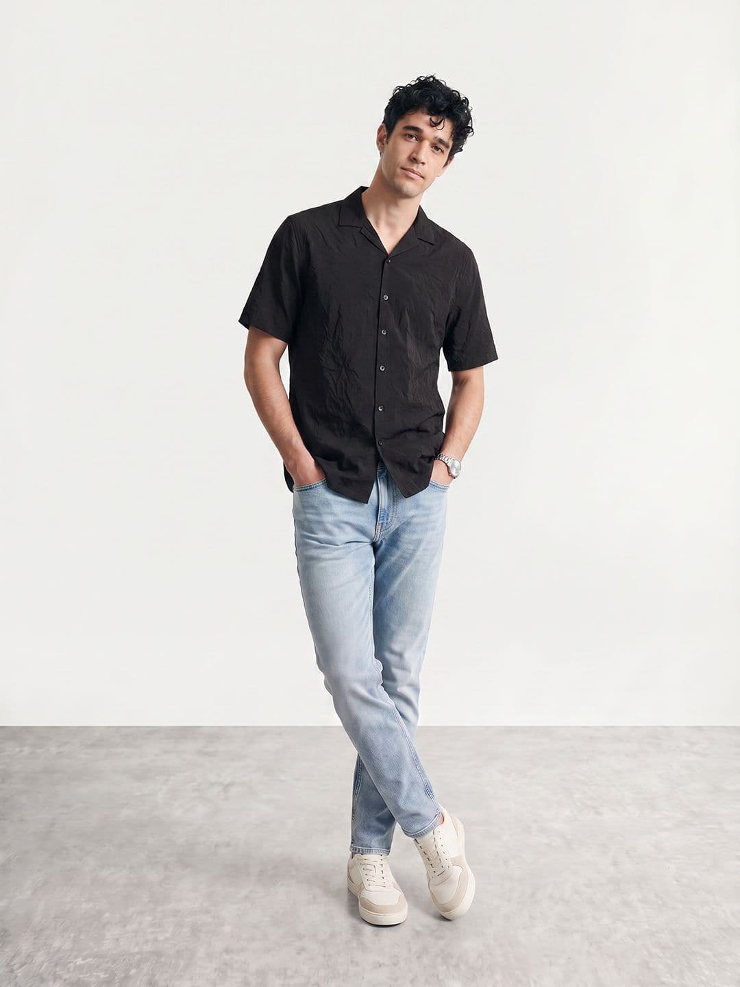 Mast & Harbour Easy Drape Textured Black Shirt thumbnail 4