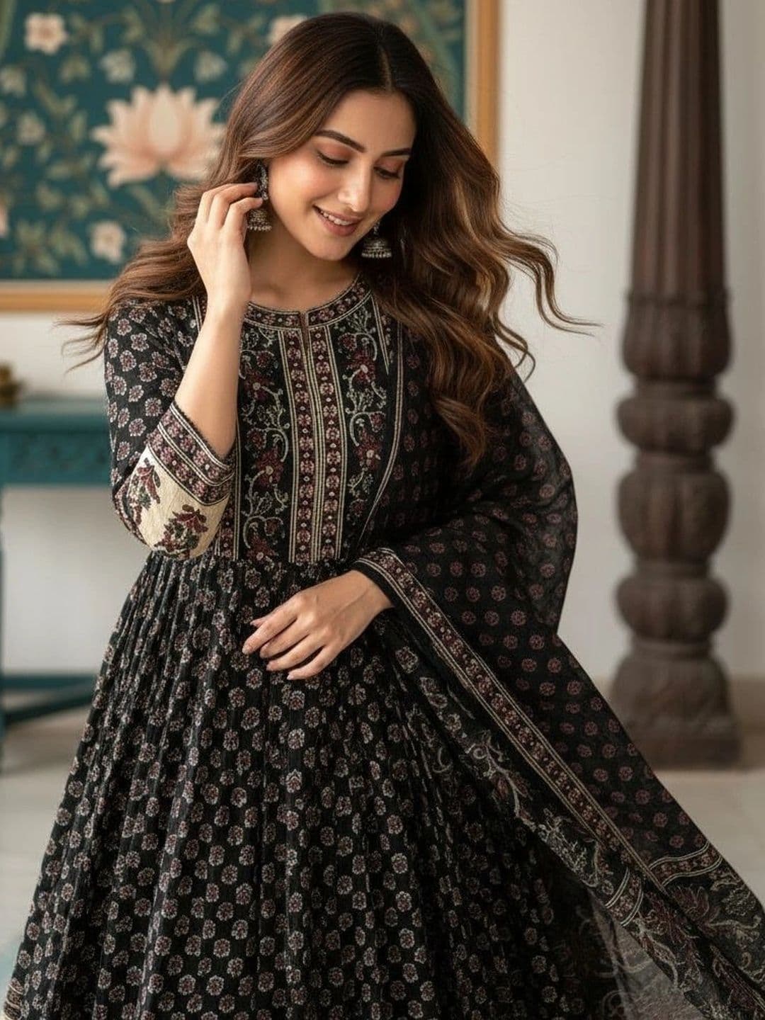 Anouk Women Ethnic Motifs Printed Regular Pure Cotton Kurta with Trousers & With Dupatta thumbnail 7