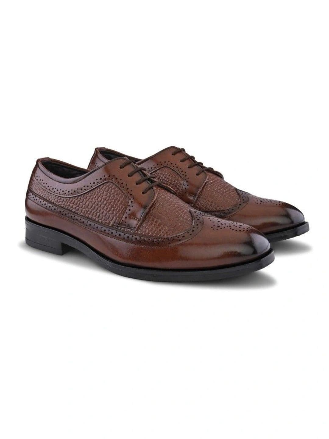 House of Pataudi Men Textured Formal Brogues thumbnail 2