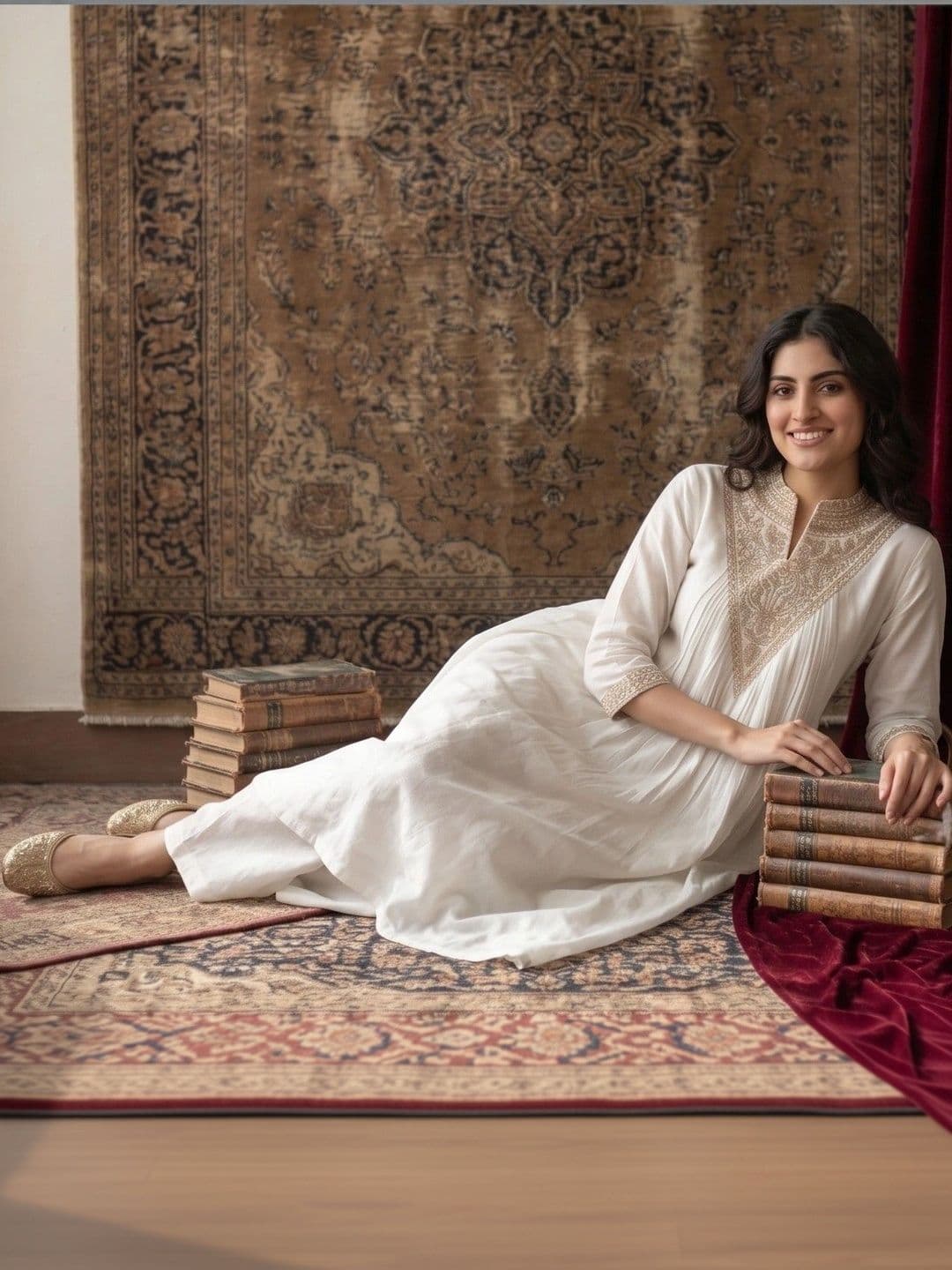 House of Pataudi Women Ethnic Motifs Embroidered Angrakha Thread Work Kurta with Palazzos thumbnail 2