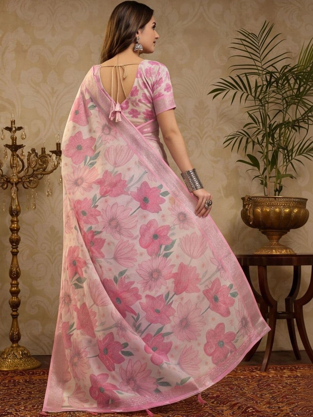 Mitera Floral Zari Silk Cotton Fusion Saree thumbnail 6