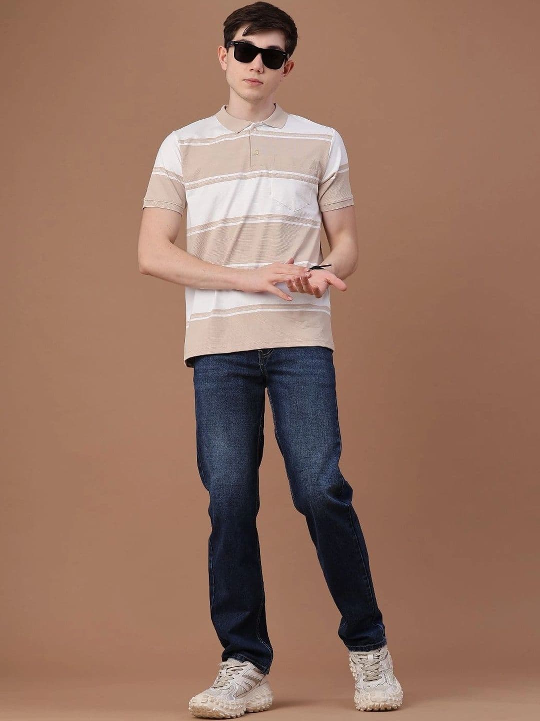 V-Mart Men Striped Polo Collar Pockets Slim Fit T-shirt thumbnail 6