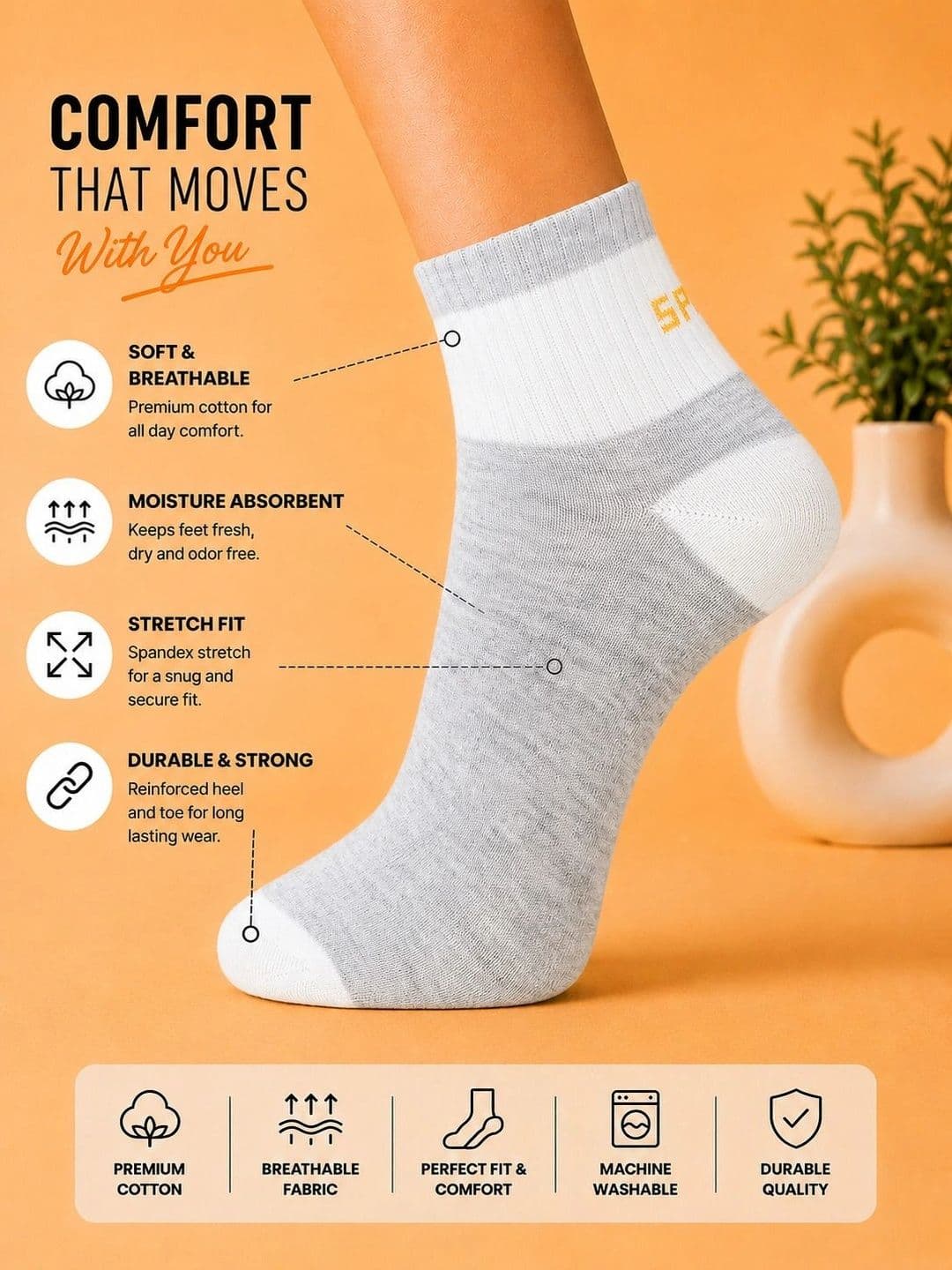 ADDOSSO Men Pack of 5 Cotton Assorted Colourblocked Ankle Length Socks thumbnail 2