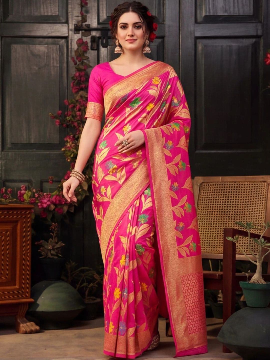 Mitera Woven Design Zari Silk Cotton Fusion Banarasi Saree - view 1
