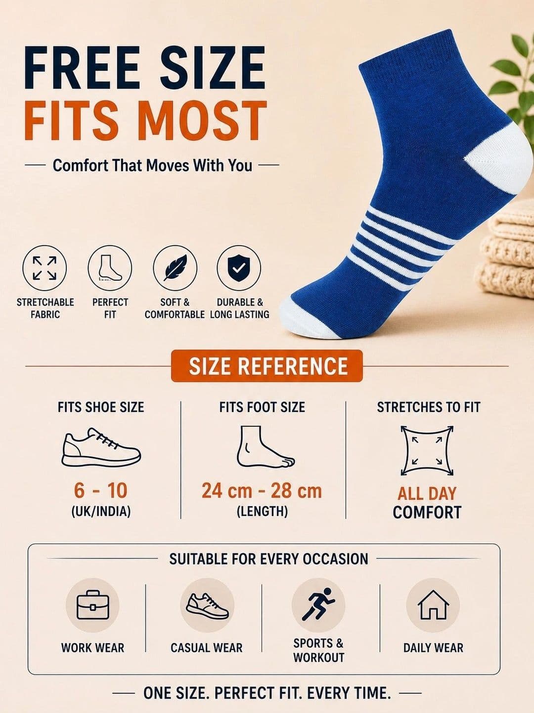 ADDOSSO Men Pack of 3 Cotton Assorted Striped Ankle Length Socks thumbnail 3