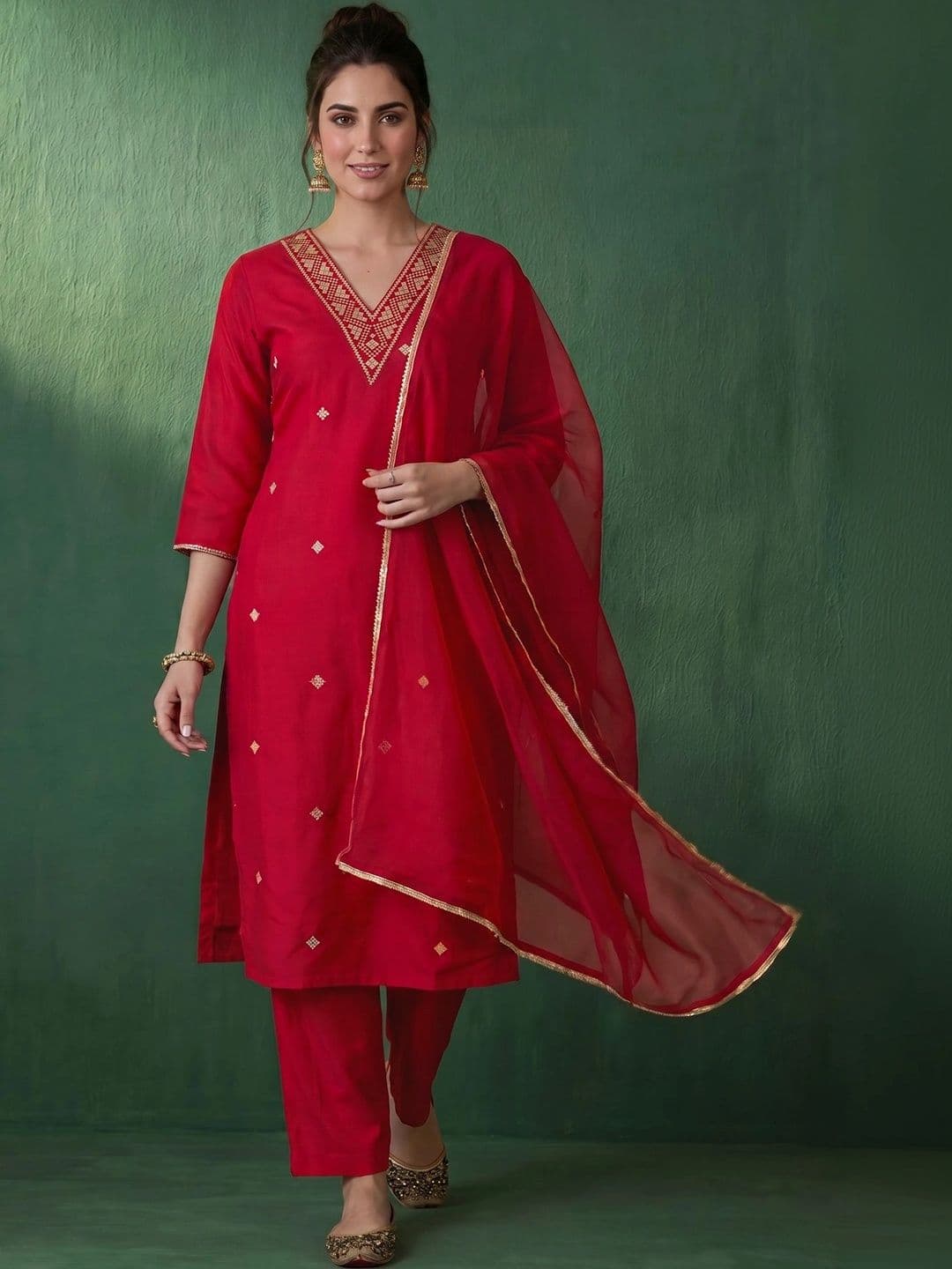 AVANSHEE Women Ethnic Motifs Embroidered Regular Kurta with Trousers & With Dupatta - view 1