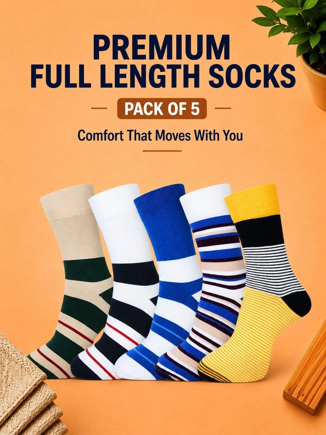 ADDOSSO Men Pack of 5 Cotton Assorted Patterned Calf Length Socks thumbnail 4