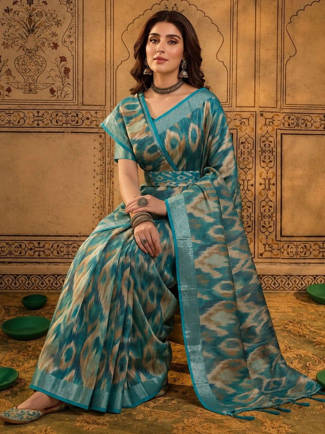Mitera Floral Women Zari Silk Cotton Fusion Saree thumbnail 3