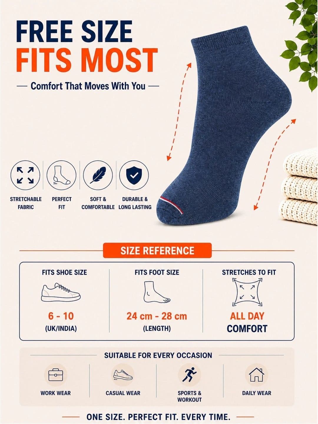 ADDOSSO Men Pack of 3 Cotton Assorted Ankle Length Socks thumbnail 2