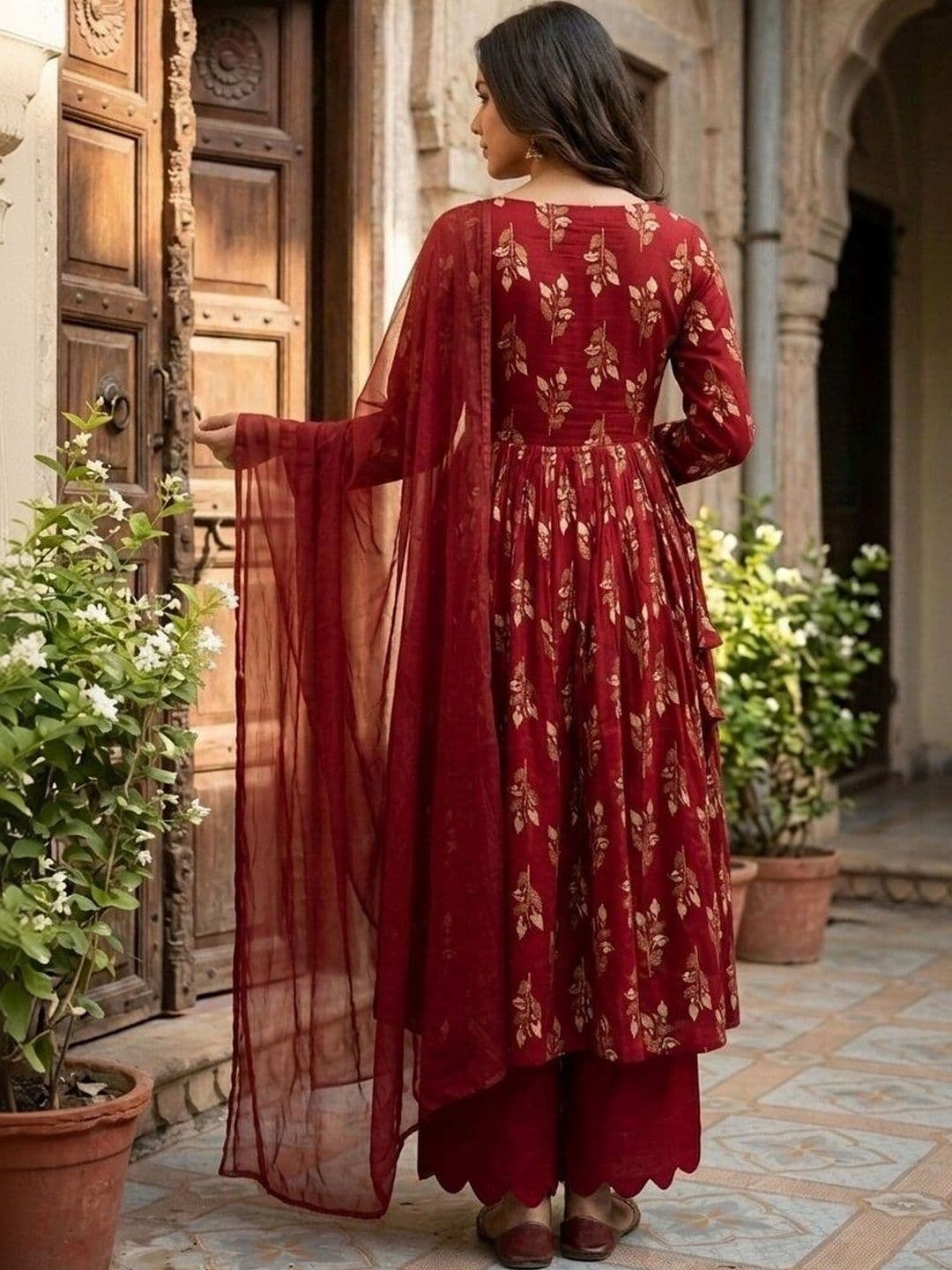 Anouk Women Ethnic Motifs Printed Angrakha Pure Cotton Kurta with Palazzos & With Dupatta thumbnail 4