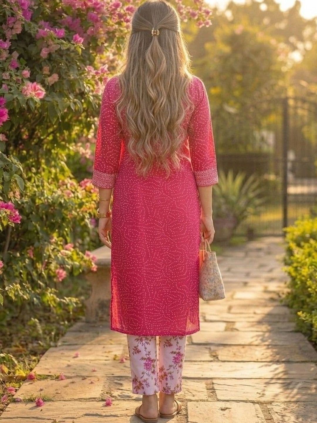 Fusion Threads Women Ethnic Motifs Printed Regular Mirror Work Pure Cotton Kurta with Trousers thumbnail 4