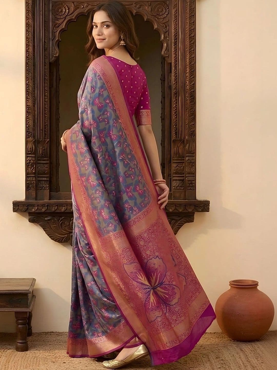Urbanari Woven Design Zari Silk Blend Saree thumbnail 2