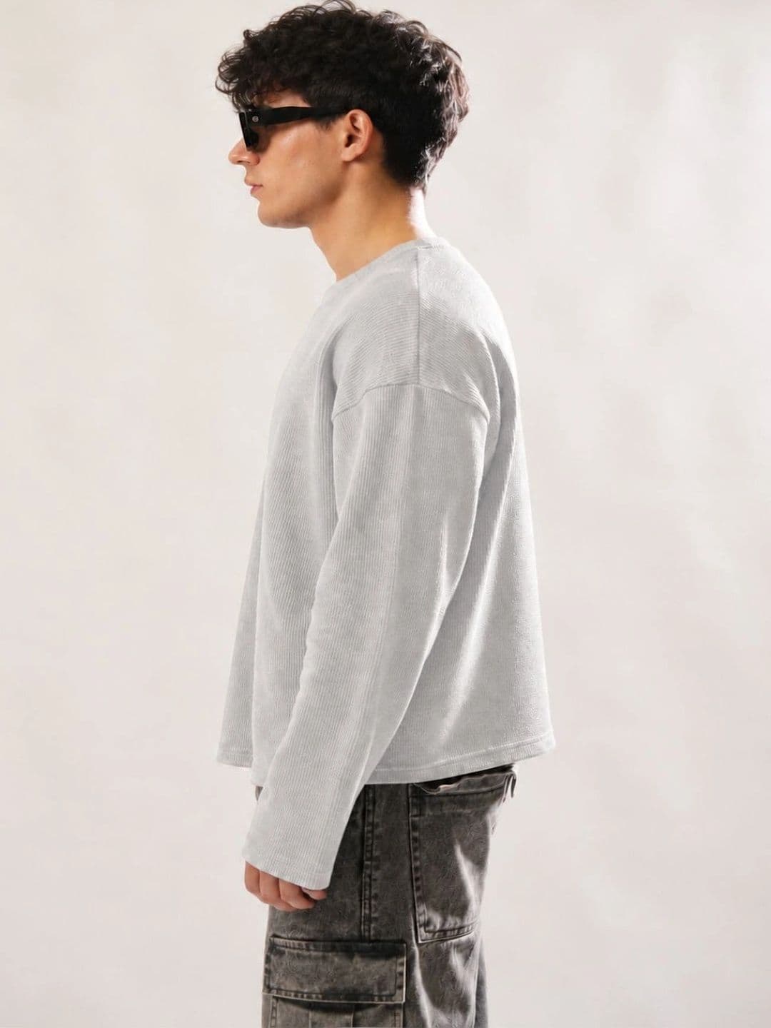 BEOVER Men Boxy Fit Solid Grey T-shirt thumbnail 5