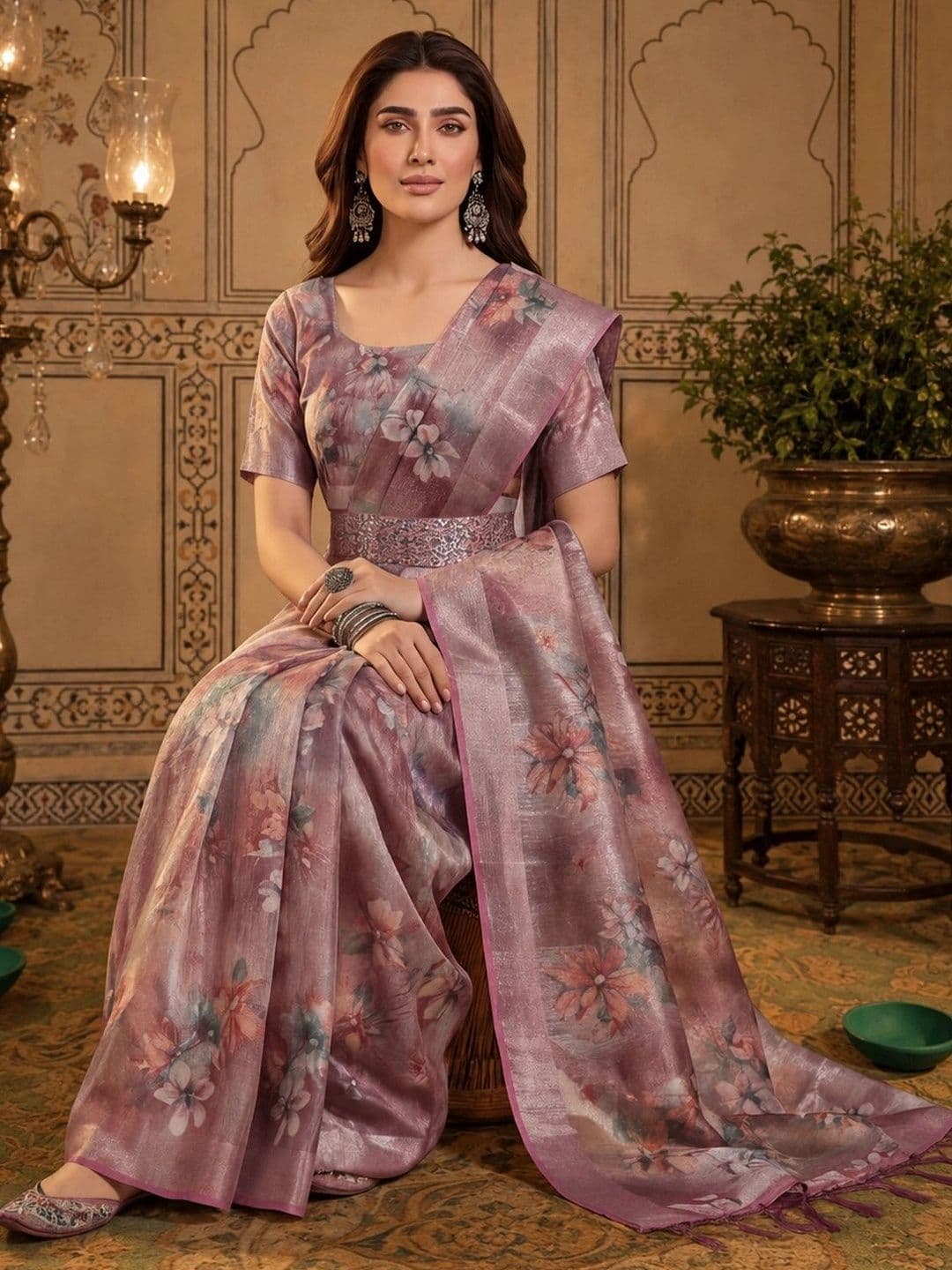Mitera Women Printed Floral Zari Silk Cotton Fusion Saree thumbnail 5