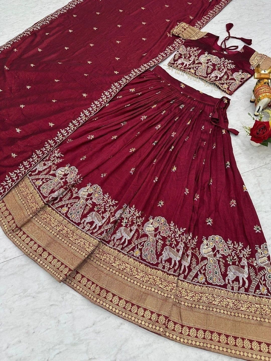 Shree Ram Creation Embroidered Thread Work Ready to Wear Lehenga & Blouse With Dupatta thumbnail 4