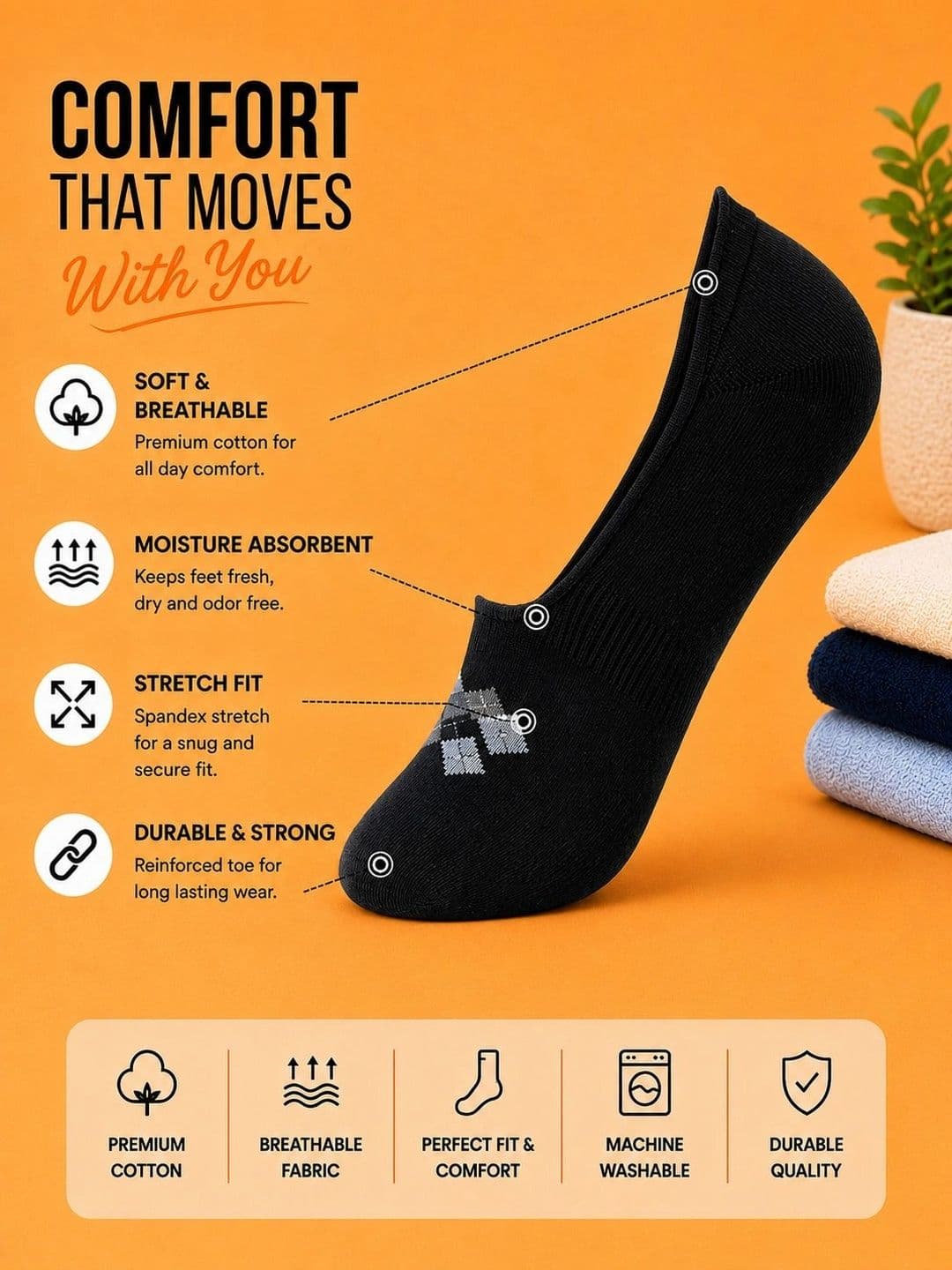 ADDOSSO Men Pack of 3 Cotton Assorted Patterned Shoe Liners Socks thumbnail 3