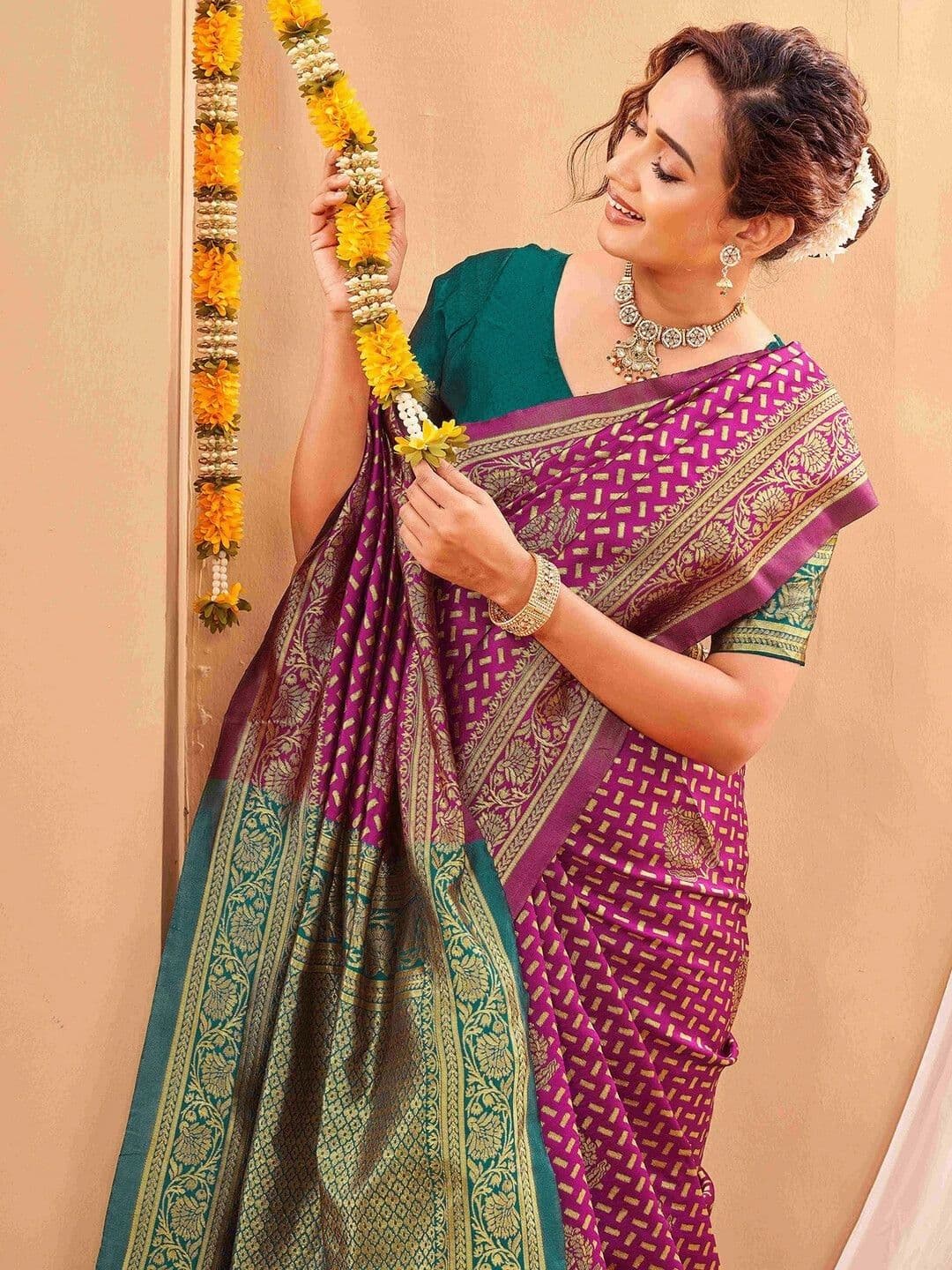 KALINI Women Woven Design Zari Art Silk Fusion Saree thumbnail 3