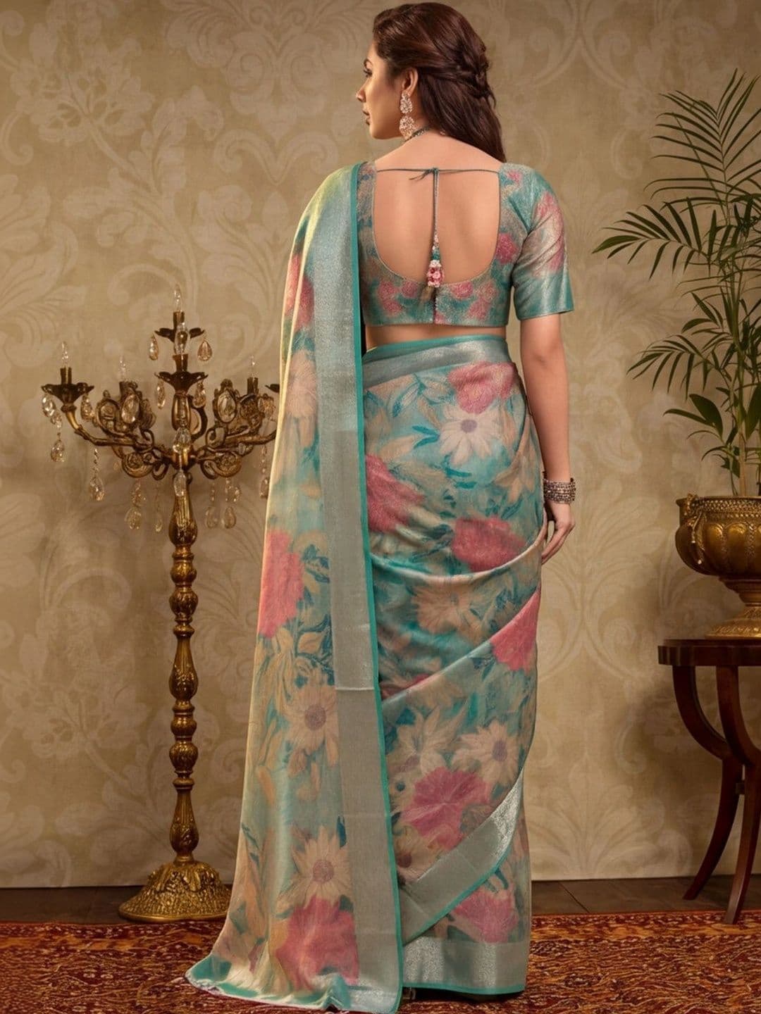 Mitera Woman Floral Zari Silk Cotton Fusion Saree thumbnail 5