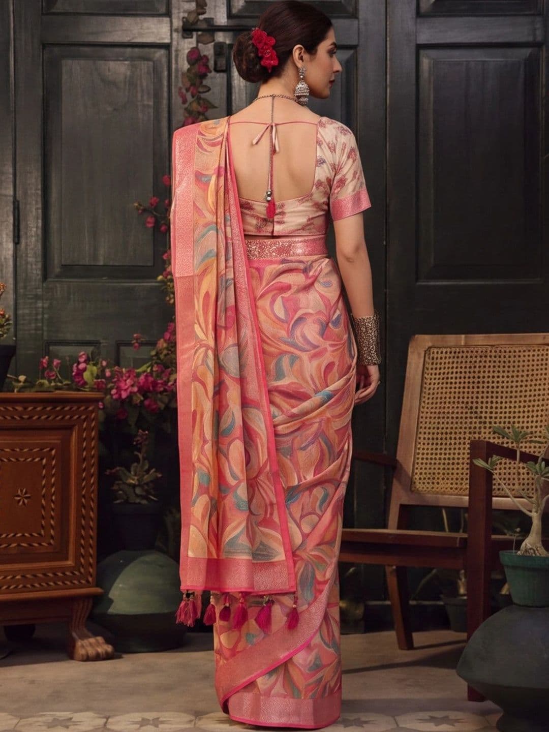 Mitera Floral Zari Silk Cotton Fusion Saree thumbnail 2