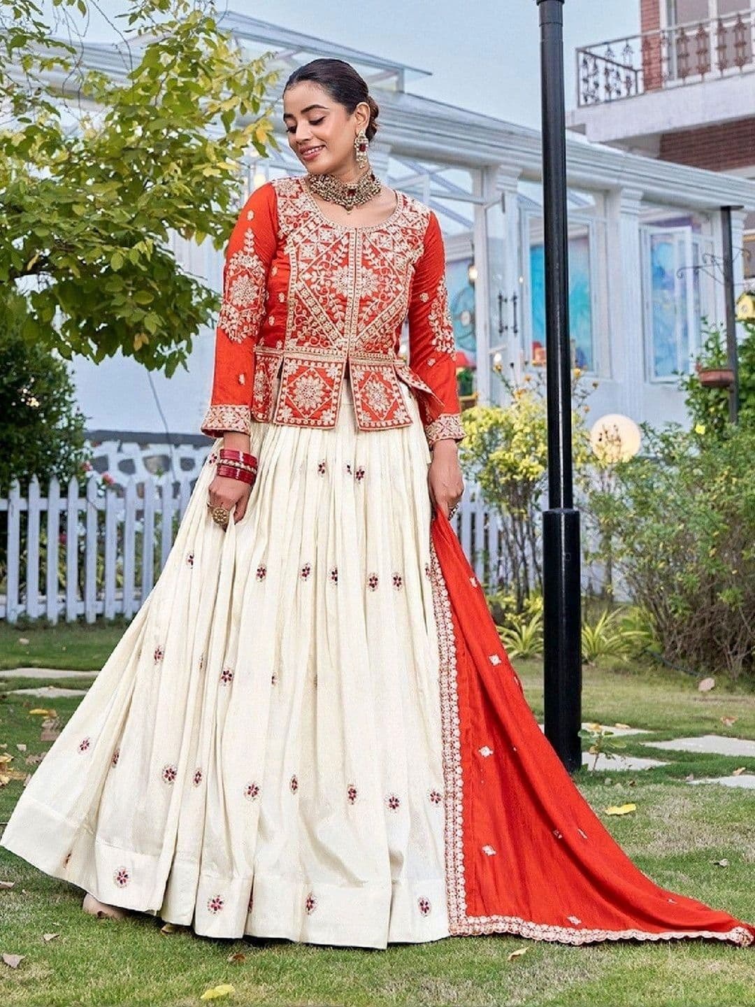 Shree Ram Creation Embroidered Thread Work Ready to Wear Lehenga & Blouse With Dupatta thumbnail 2