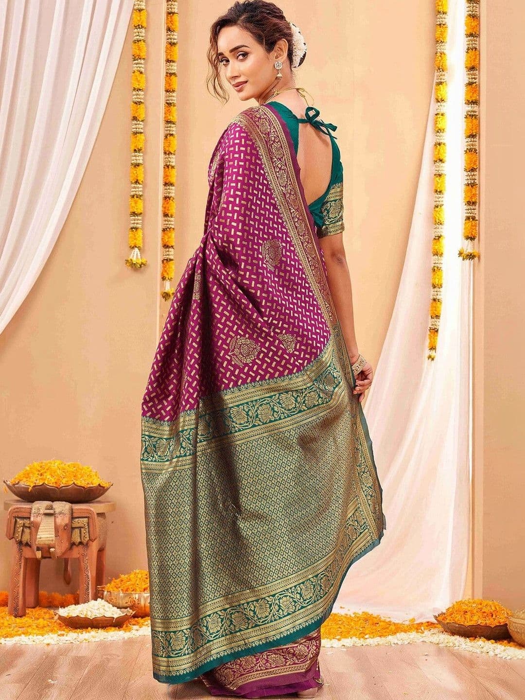 KALINI Women Woven Design Zari Art Silk Fusion Saree thumbnail 6