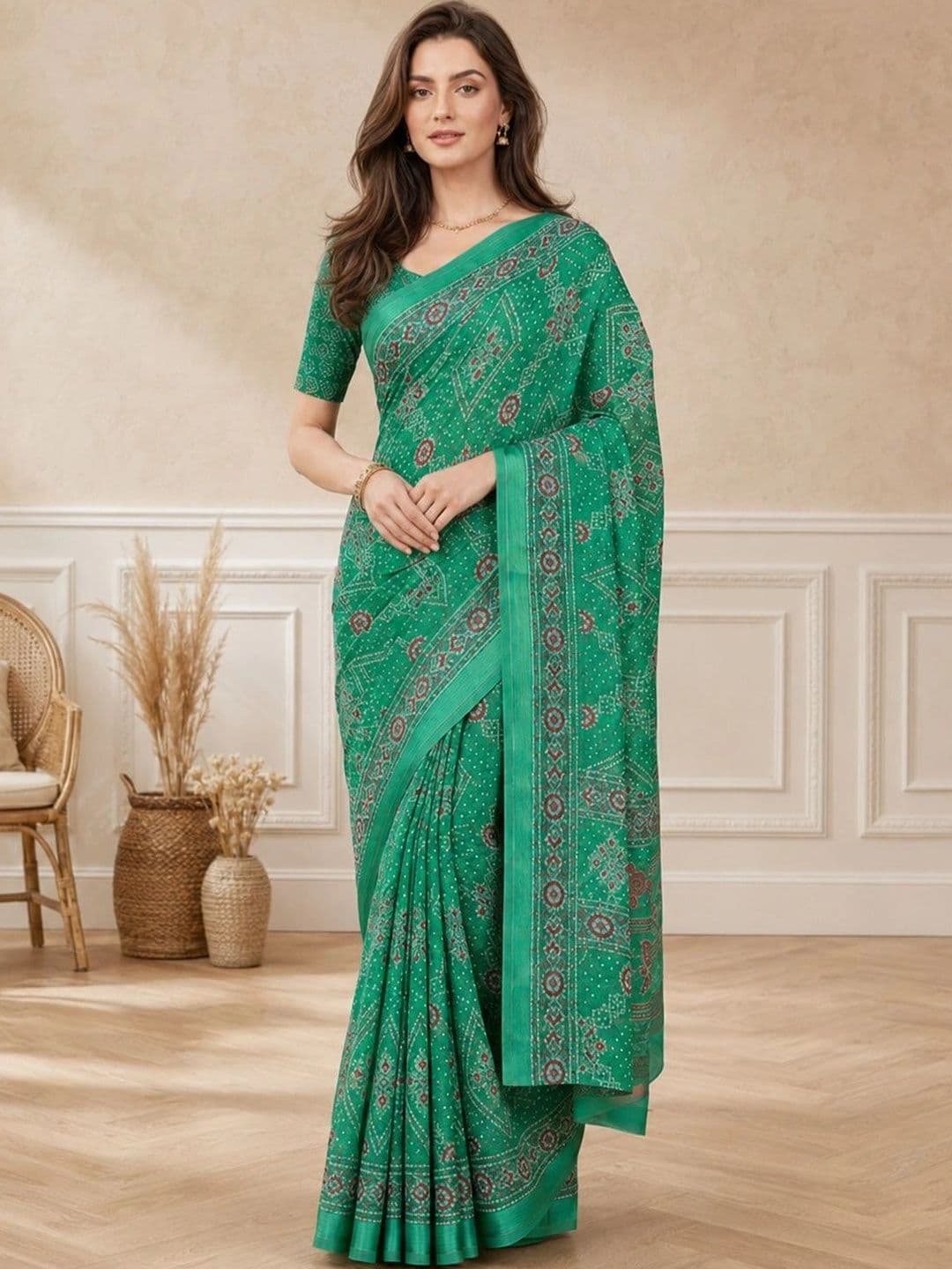 all about you Bandhani Poly Chiffon Fusion Bandhani Saree - view 1