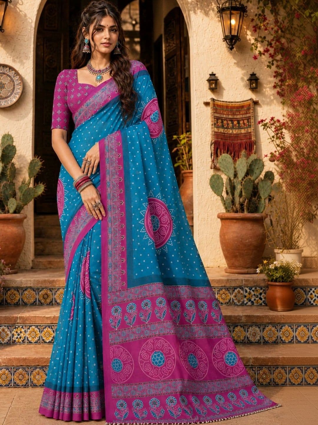 NIWAA Bandhani Silk Blend Bandhani Saree thumbnail 3