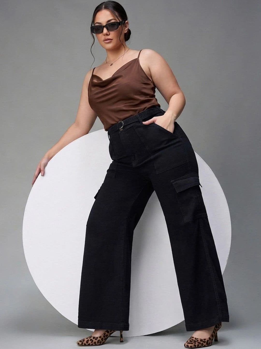 Miss Chase A+ Women Wide Leg High-Rise Heavy Fade Coated Stretchable Jeans thumbnail 4