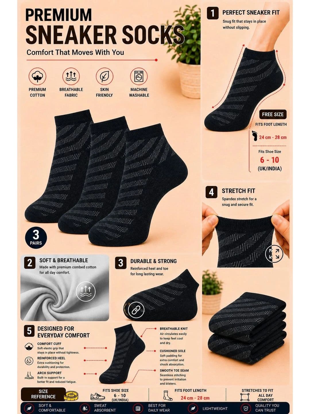 ADDOSSO Men Pack of 3 Cotton Assorted Patterned Ankle Length Socks thumbnail 5