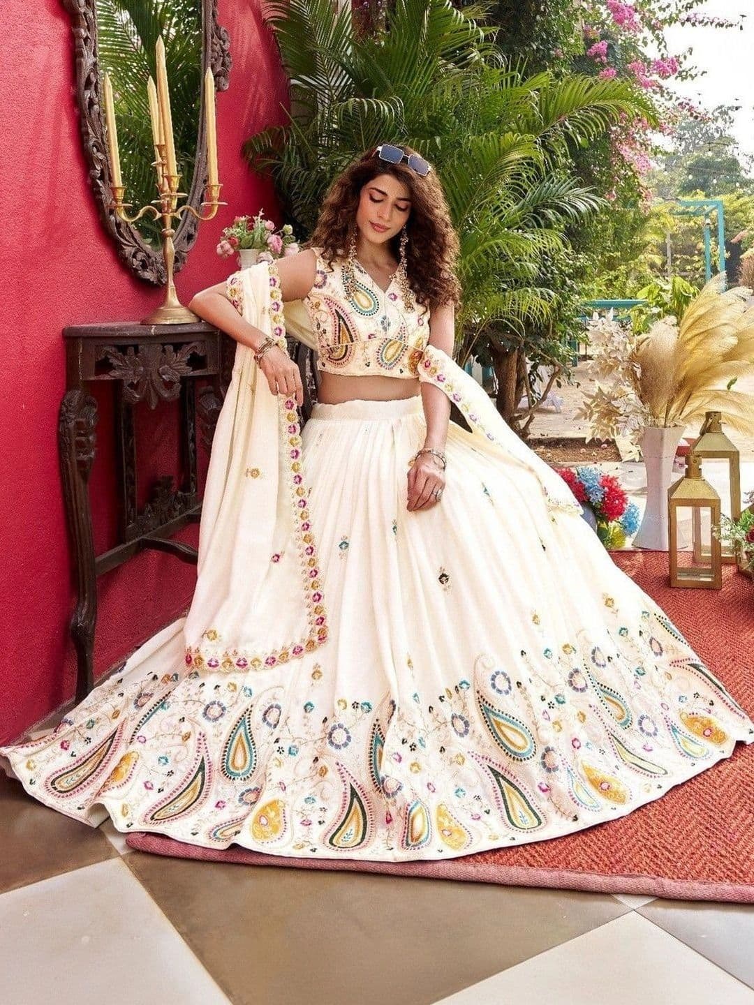 Shree Ram Creation Embroidered Sequinned Ready to Wear Lehenga & Blouse With Dupatta thumbnail 3
