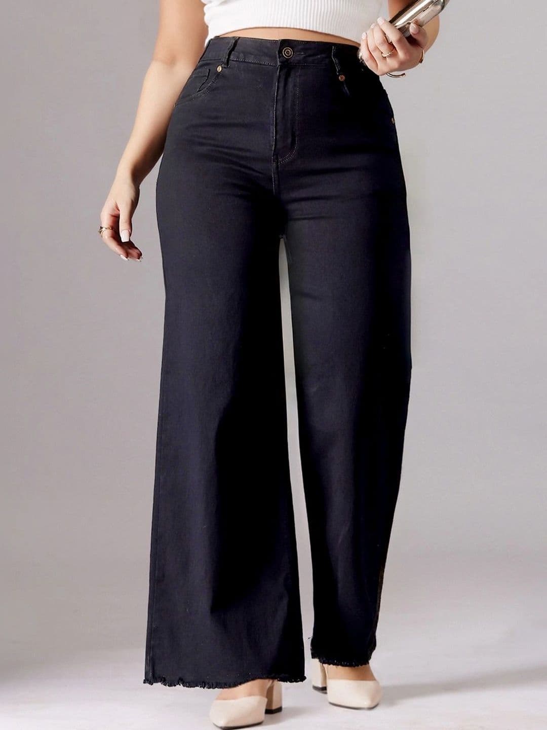 Miss Chase A+ Women Wide Leg High-Rise Heavy Fade Cuffed Hem Stretchable Jeans - view 1